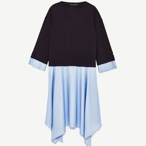 Zara - Navy Blue Overlay Mock Neck Lightweight Long Sleeve Dress Size Small